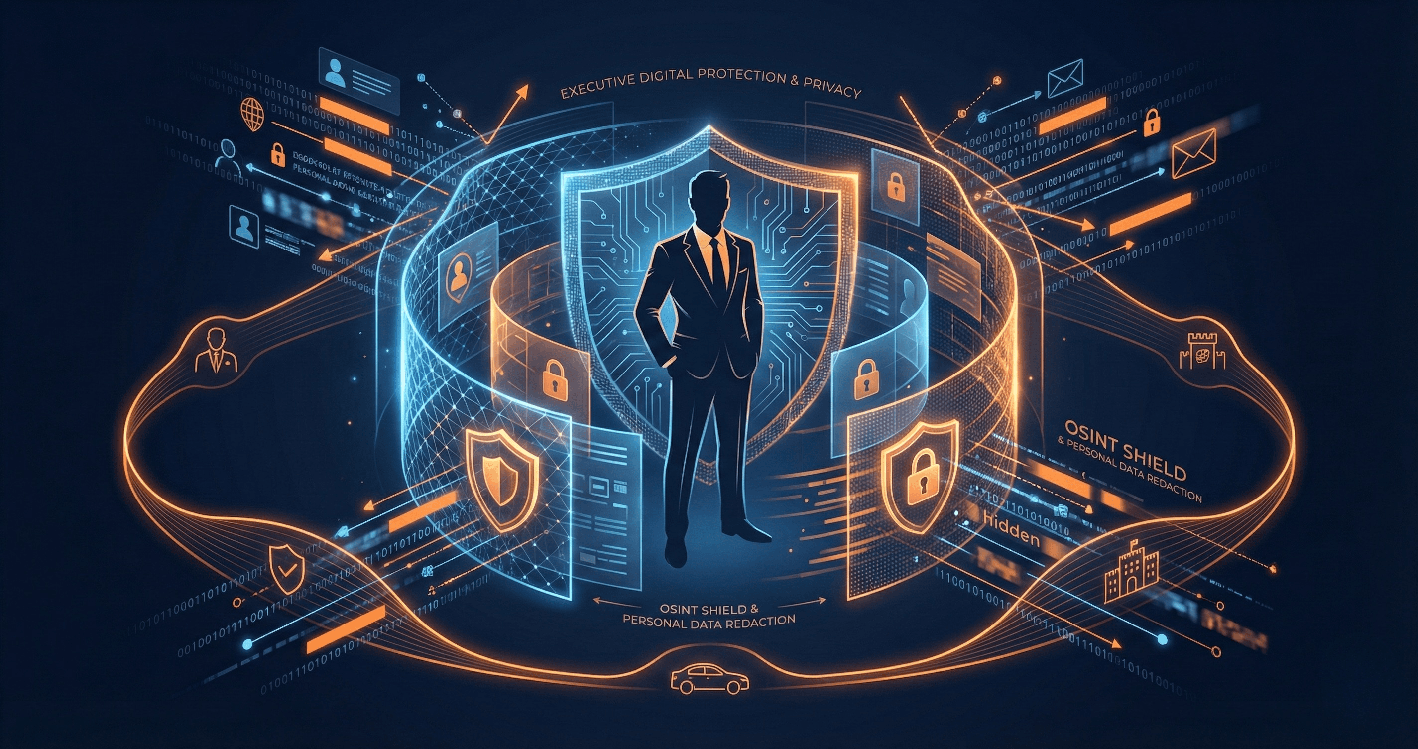 Abstract digital protection concept with privacy shield elements
