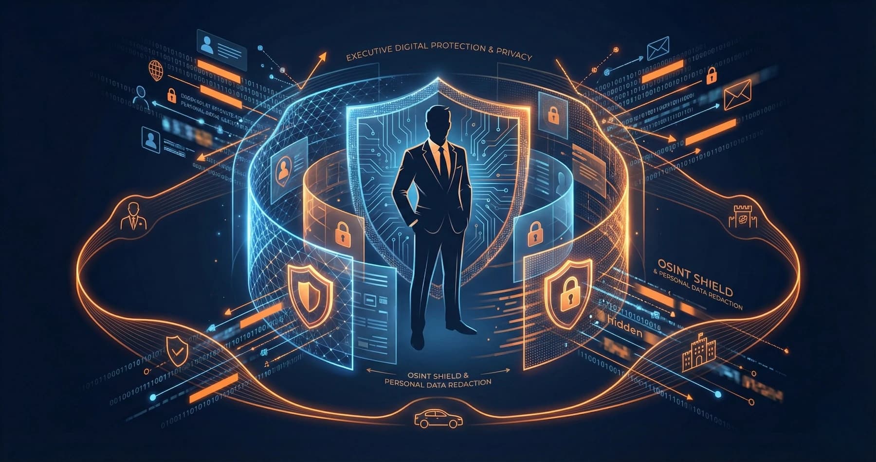 Abstract digital protection concept with privacy shield elements