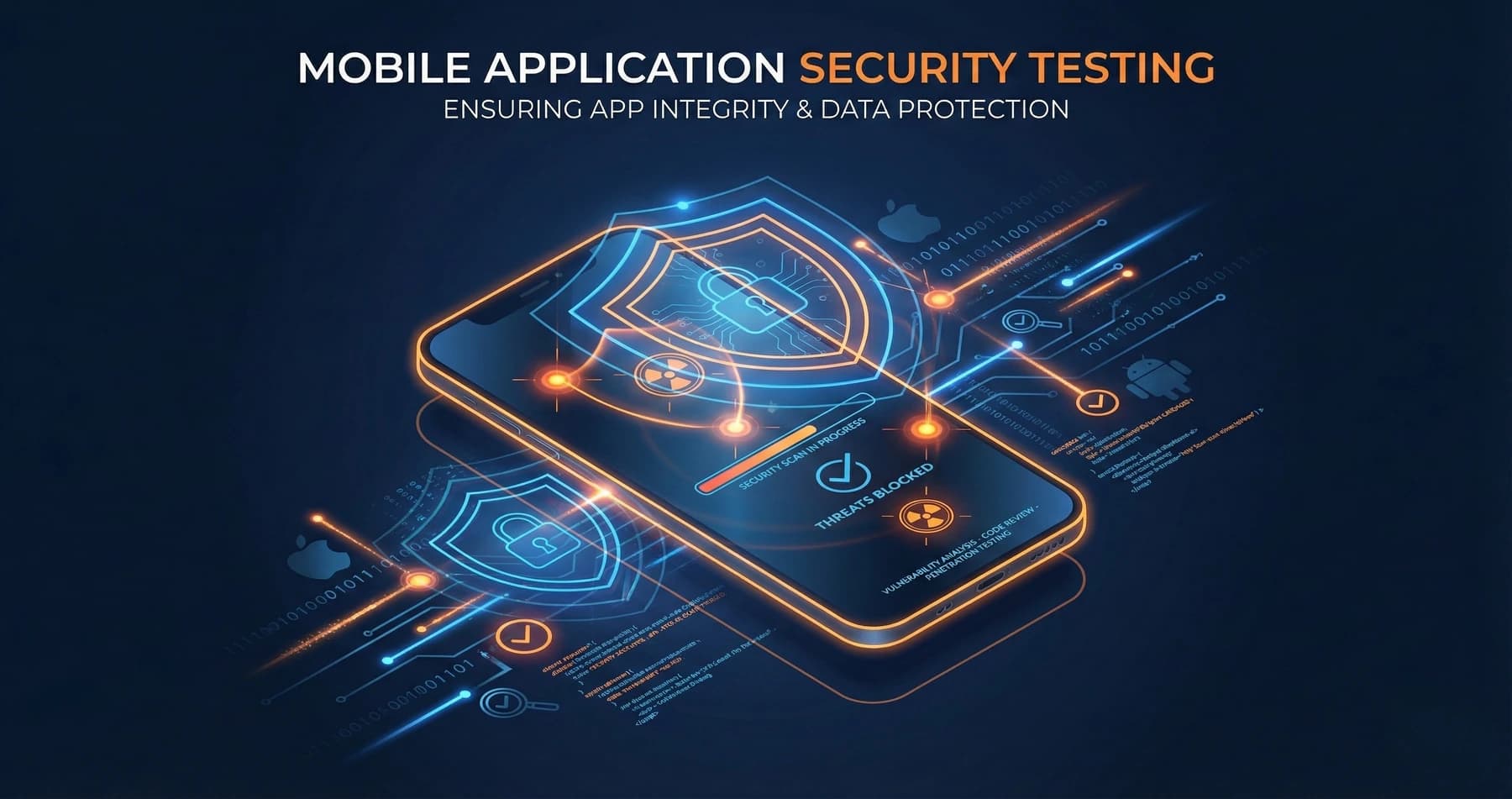 Mobile device security testing concept with app interface and security layers